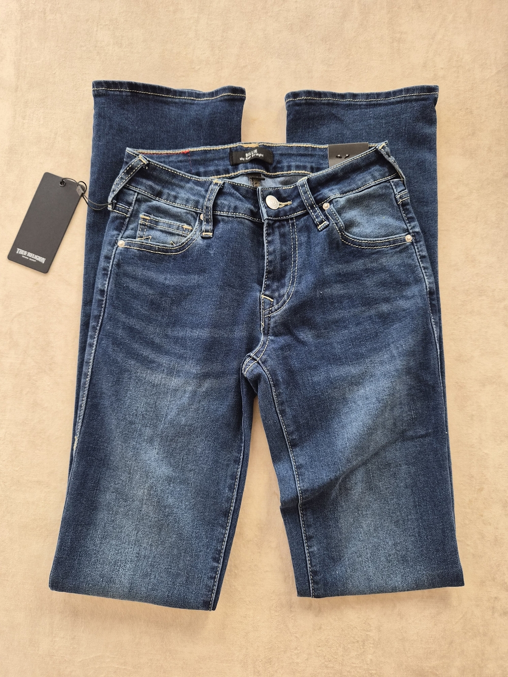 NWT True Religion Billie Mid Rise Straight Jeans W24 Dark Mirage Wash